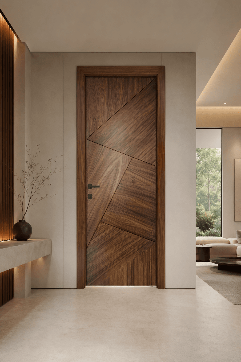 Styled interior with a bespoke walnut door